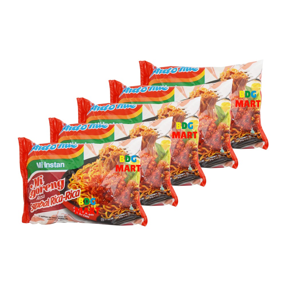 

PAKET 5 PCS Indomie Sambal Rica Rica Mie Instan Goreng Lengkap Dengan Bumbu Cabe - 5pcs x 85gr