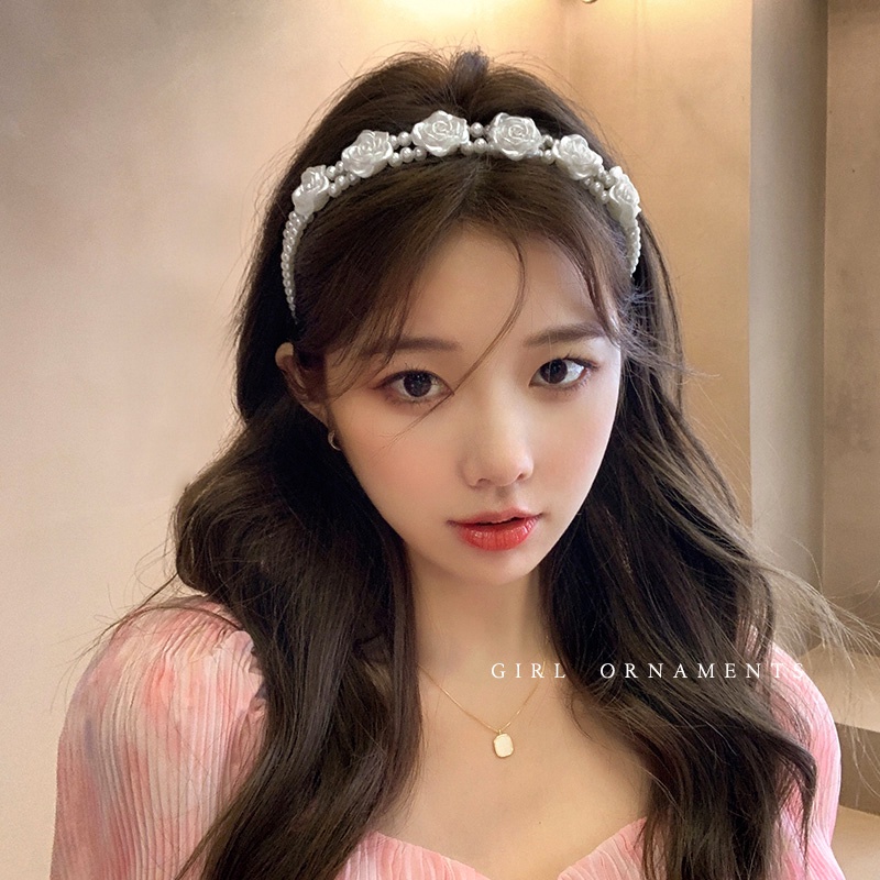 Bandana Rambut Desain Bunga Hias Kristalmutiara Gaya Korea Untuk Wanita
