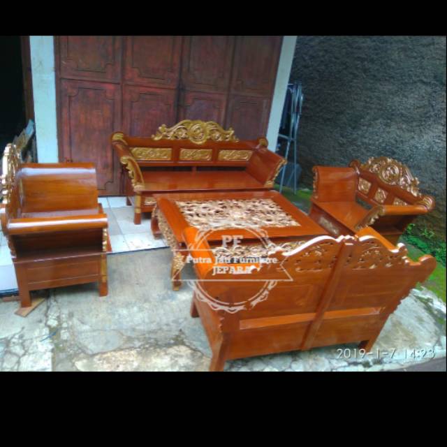 Meja Kursi Tamu Madura Jati - Kursi Jati Full Ukir - Kursi Ruang Tamu Warna Kombinasi -