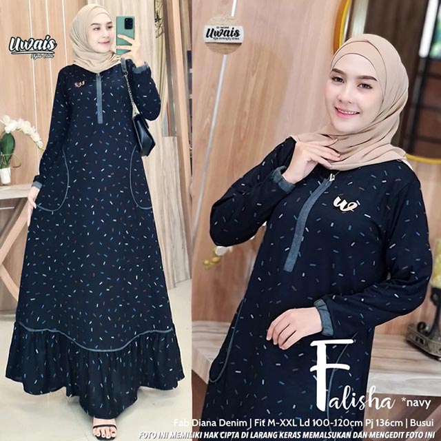 Gamis Wanita Calvin Jeans Diana Busui Tebal Melar Nyaman di Pakai Fane Levila Gamis Muslim Kekinian-FALISHA NAVY