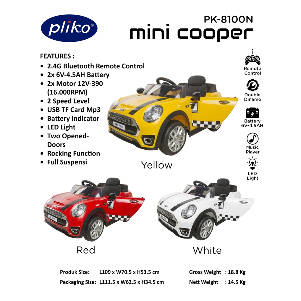 Pliko Mobil Aki Mainan Anak Mini Cooper Pk 8100 N