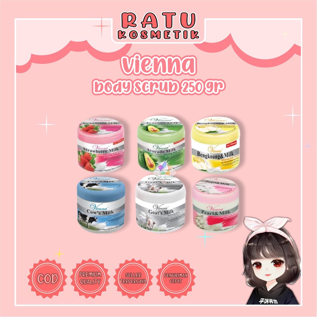 ❤ RATU ❤ Vienna Body Scrub Pot 250 Gr | Lulur Bengkoang Milk | Goat's Milk | Cow's Milk Viena✔️BPOM