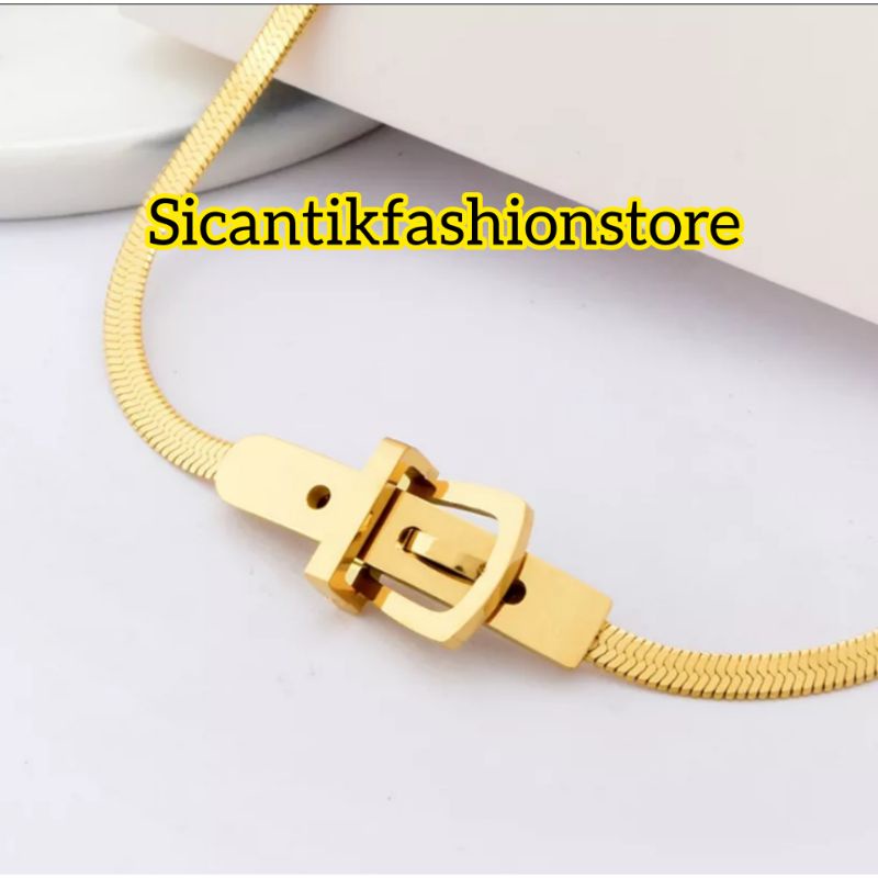 Kalung Titanium Liontin Motif gesper Gold Fashion Wanita Terlaris Anti Karat Tidak Luntur Kalung Wanita Terbaru