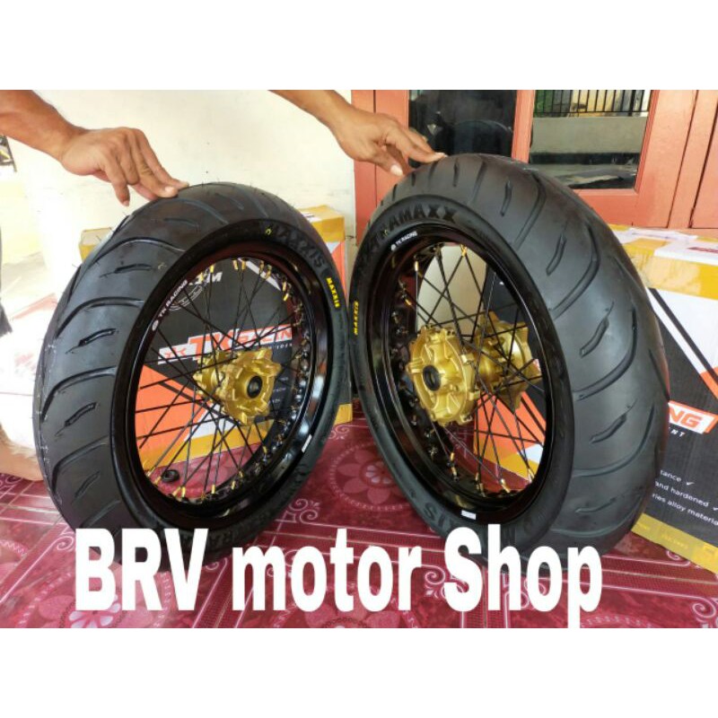 Sepaket Velg TK Japan HONDA CRF 150 Tromol Ori Ban Maxxis Tubles Velg Tk 300+350-17 Origin Ring 17