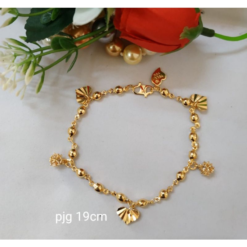 Gelang Tangan Rantai Motif Rumbai Ukuran Simpel Warna Gold Panjang 19cm Perhiasan Wanita Dewasa