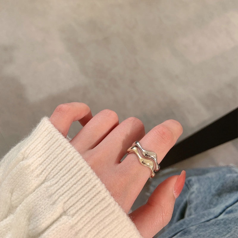 Cincin Jari Telunjuk Model Gelombang Gaya Retro Korea Untuk Aksesoris Perempuan