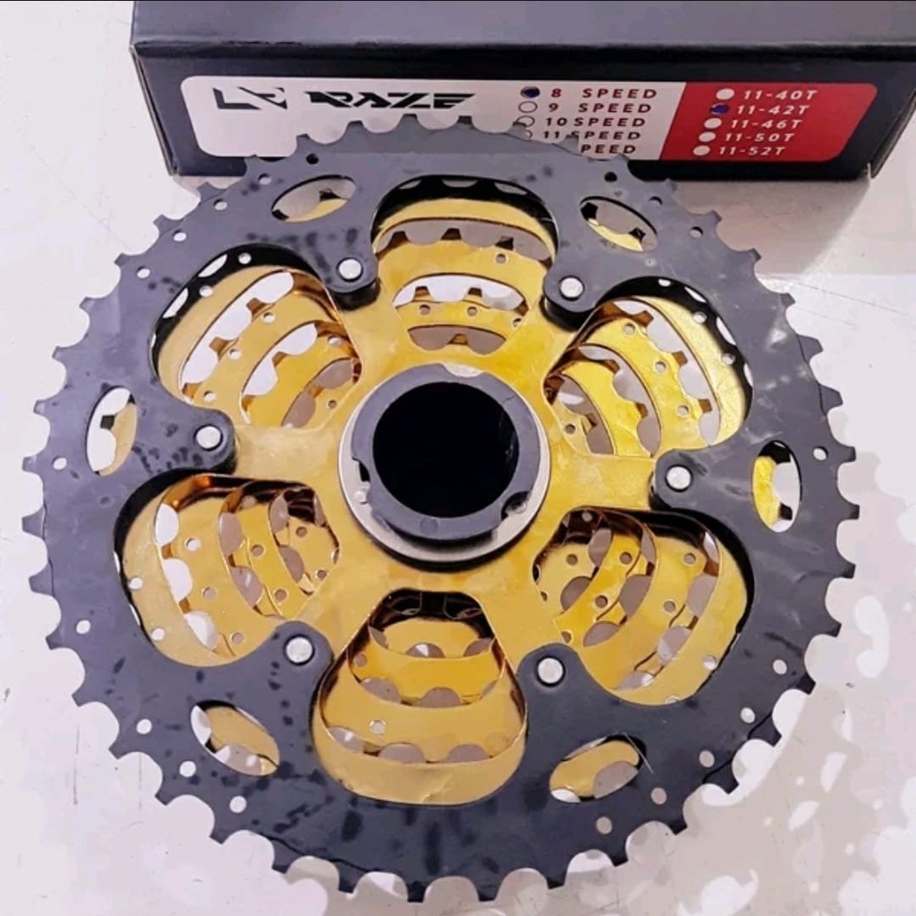 TERMURAH!!! Sprocket Sepeda 8 Speed 11-42 T / RAZE Warna Gold / Realpict