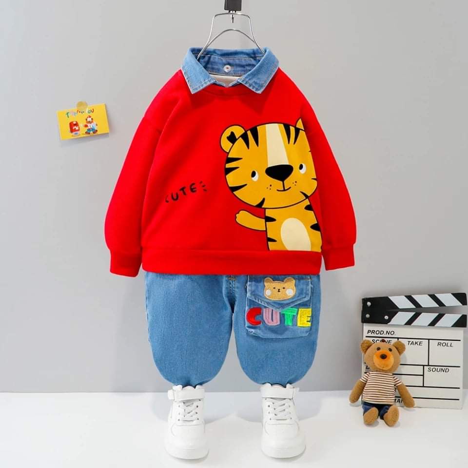 Baju Setelan Anak Laki Tiger Cute RED