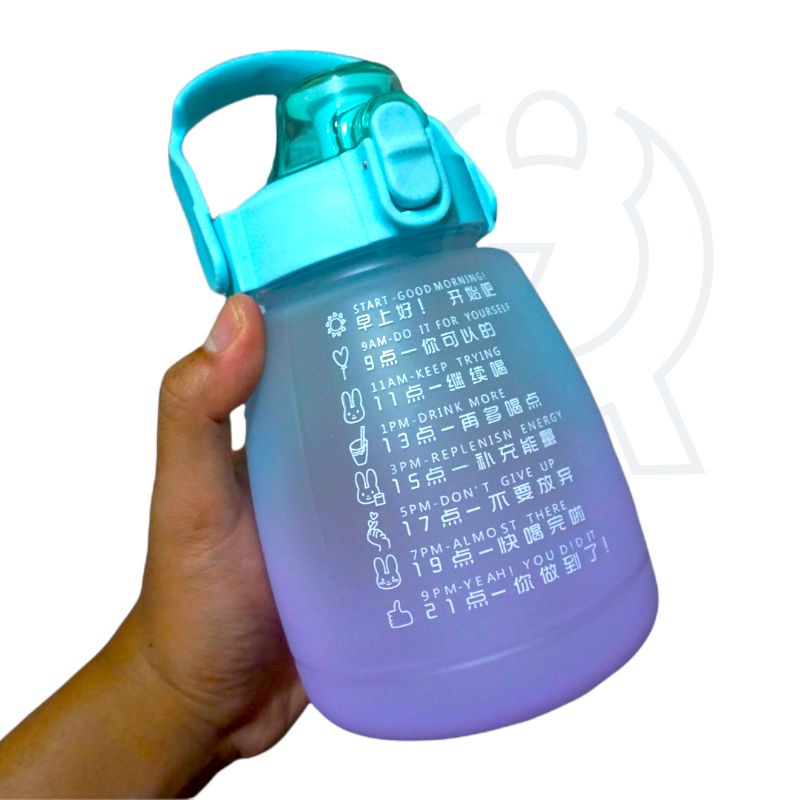 Botol Minum Motivasi Korea 2000ML 2 Liter Penanda Waktu Viral Free Sticker