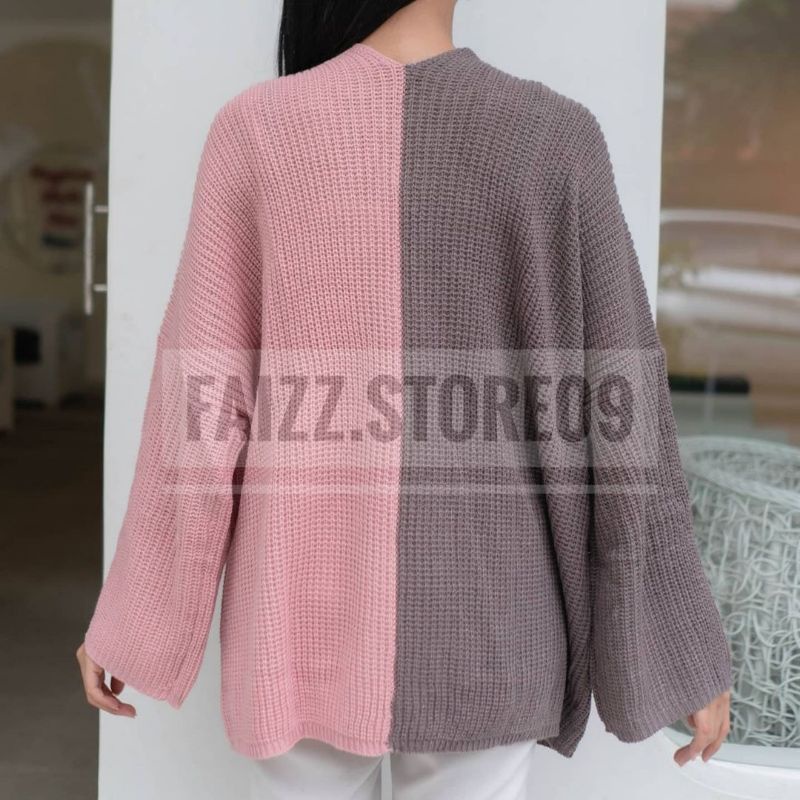 DARA CARDIGAN RAJUT OVERSIZE LAVELLA TWO TONE KOMBINASI/OUTER CARDI RAJUT WANITA STORE09 MURAH