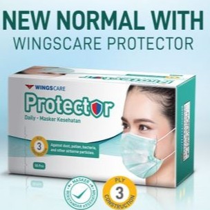 [READY STOCK] Masker 3ply Wings Protector isi 50pcs Earloop Wingscare Daily Surgical Mask 50 pcs Masker Medis Kesehatan Wings Care