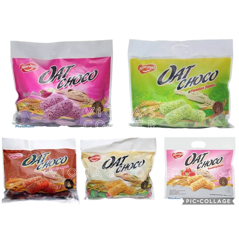 Naraya Oat Choco Biskuit Original/Chocolate/Strawberry/Sweet Potato/Pandan 400 gram (40x10 gram)