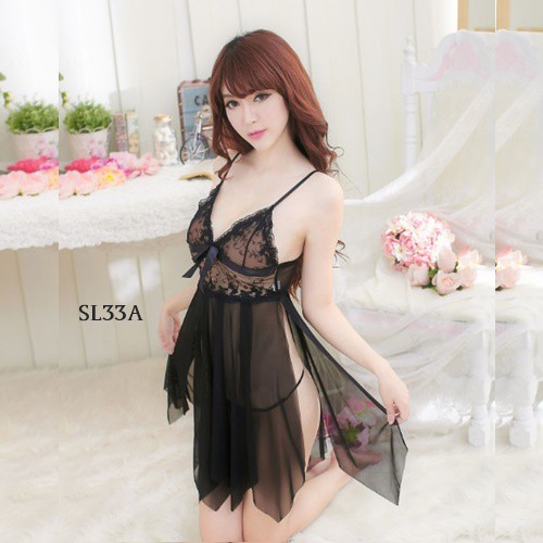 [READY STOCK] BAJU TRANSPARAN WANITA LINGERIE SEXY BAJU TIDUR SEKSI LACE HITAM SL33A