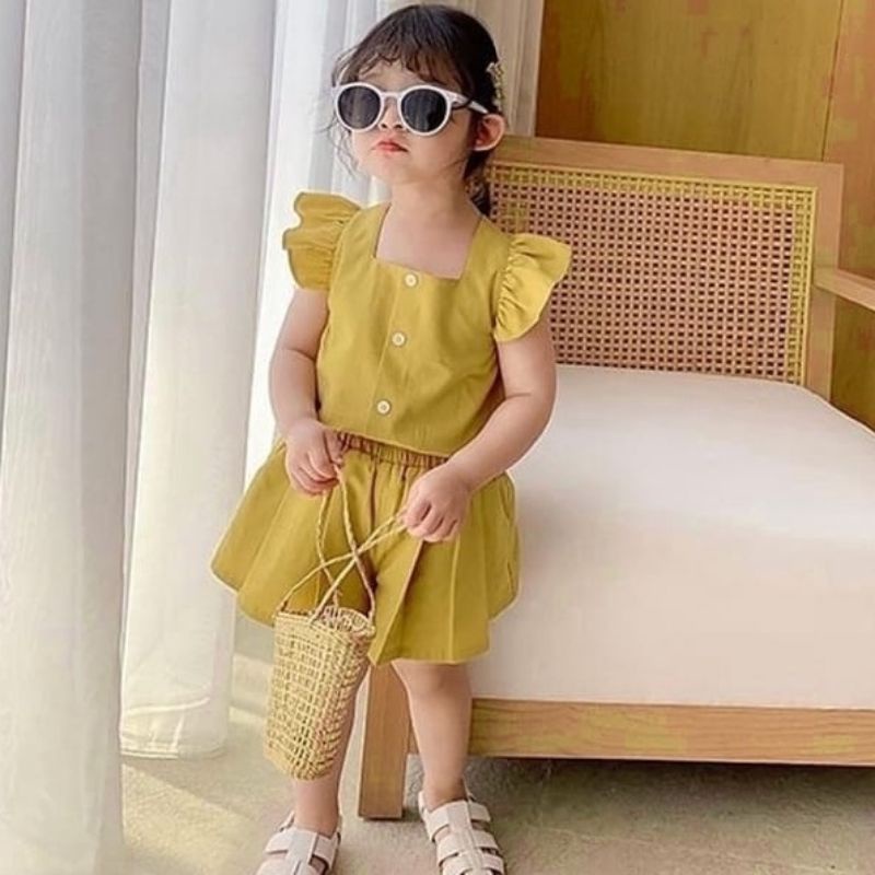 Setelan Afika Ruffle Tee 1-2 Tahun / Setelan Hotpants Anak Balita Tank Set