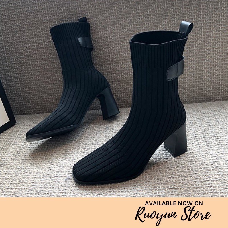 RYS - Long Knitted Sepatu Boots Korea Fashion Casual - Ori Import