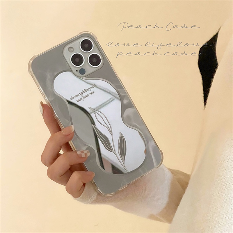 Soft Case Pelindung Bahan Silikon TPU Tahan Banting Art Soft Case Compatible for  iPhone 13 12 11 Pro Max X XR Xs Max SE 2020 iPhone 6s 6 7 8 Plus Leaf Makeup Mirror Silicone Soft TPU Phone Case Shockproof Protection Back Cover