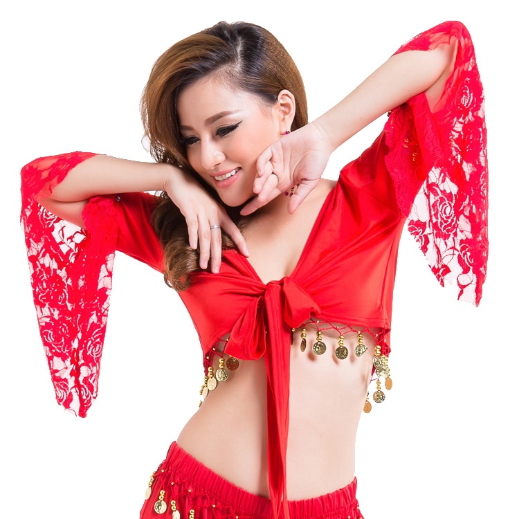 ATASAN BAJU BELLY DANCE KOSTUM LIINE DANCE CROP TOP ZUMBA TARI PERUT BRUKAT BROCADE SPANDEX RENDA LENGAN TEROMPET