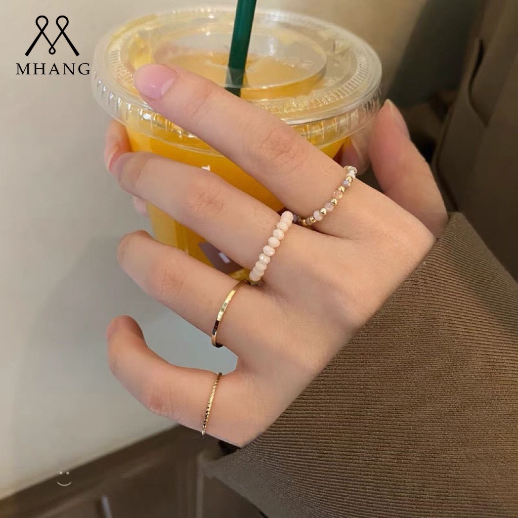 4pcs / Set Cincin Manik-Manik Warna-Warni Gaya Korea Untuk Wanita