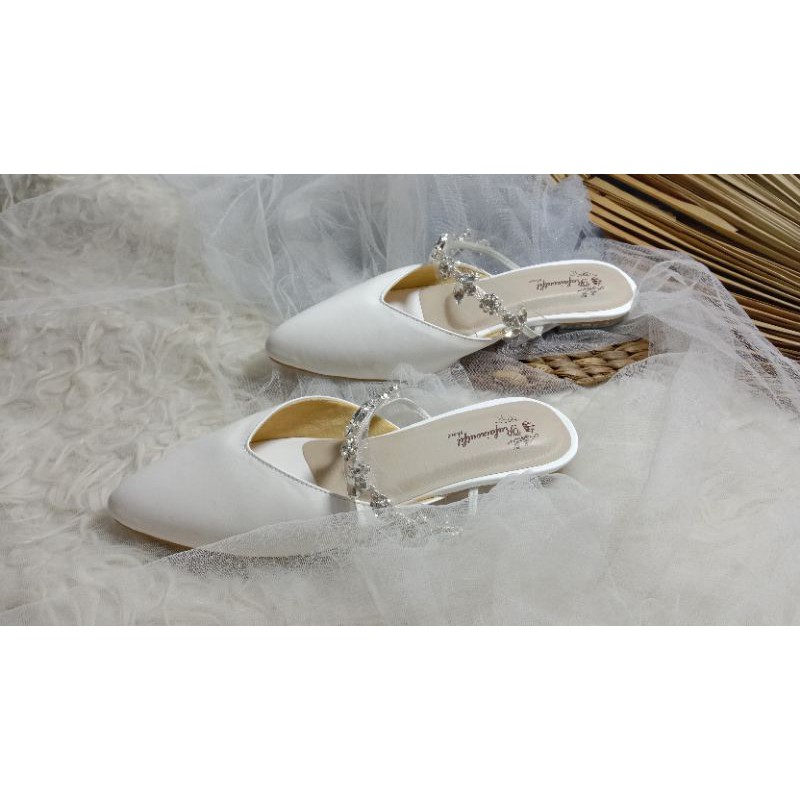 flatshoes Adella putih tinggi 2cm kaca