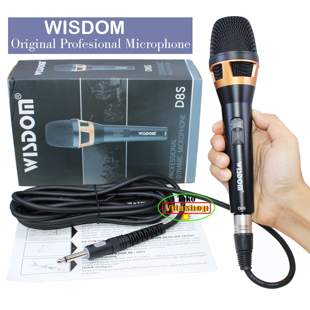 MICROPHONE KABEL WISDOM D8S ORIGINAL MIKROPON KARAOKE / MIC MIKROFON DYNAMIX