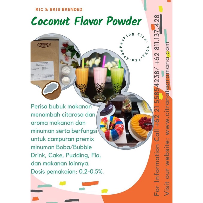 

PROMO COCONUT FLAVOR POWDER ; PERISA KELAPA : BEVERAGE MAKANAN DAN MINUMAN - 1 KG BUMBU & BAHAN