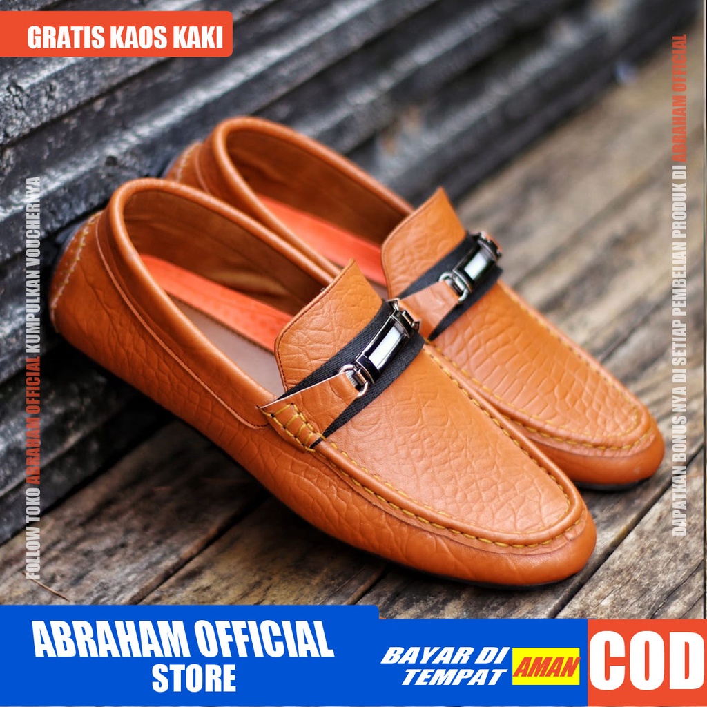 ABRHM x MOKAS Sepatu Casual Slip on Kasual Formal Pantofel Kulit Asli Pria Kerja Kantor Kondangan Anti slip