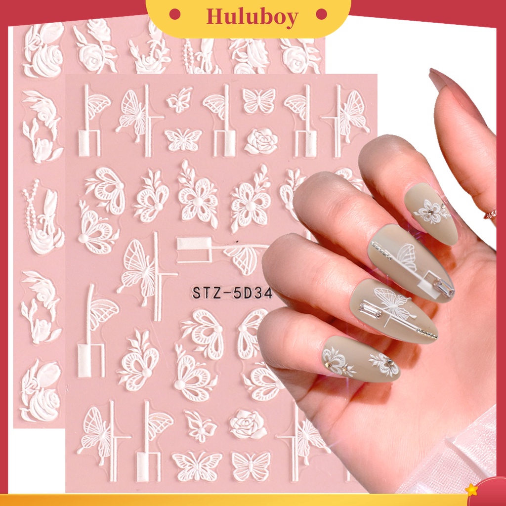 Huluboy Huluboy♡ Stiker Kuku Motif Bunga Timbul Untuk Dekorasi Nail Art