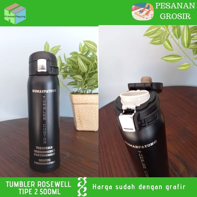 Tumbler Custom Grosir tumbler rosswell tipe 2 500ml cetak Nama Logo Laser Grafir Souvenir Promosi