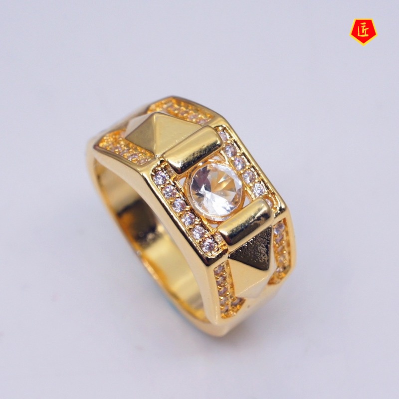 [Ready Stock]18K Gold Couple Ring Inlaid with Diamond Simple Personality