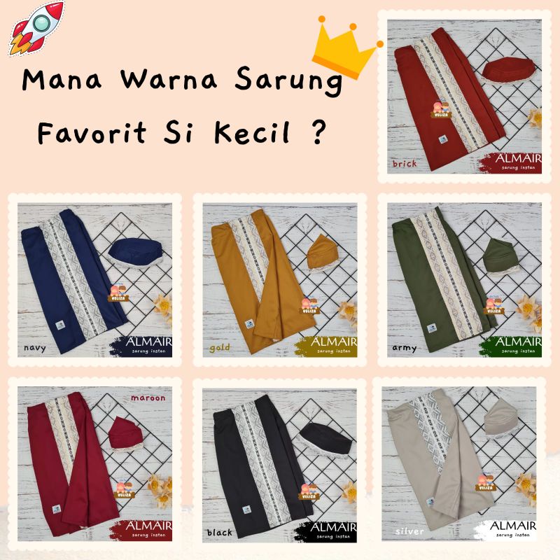 SARUNG ANAK INSTAN  1 SET DENGAN PECI ALMAIR BY VELIZA