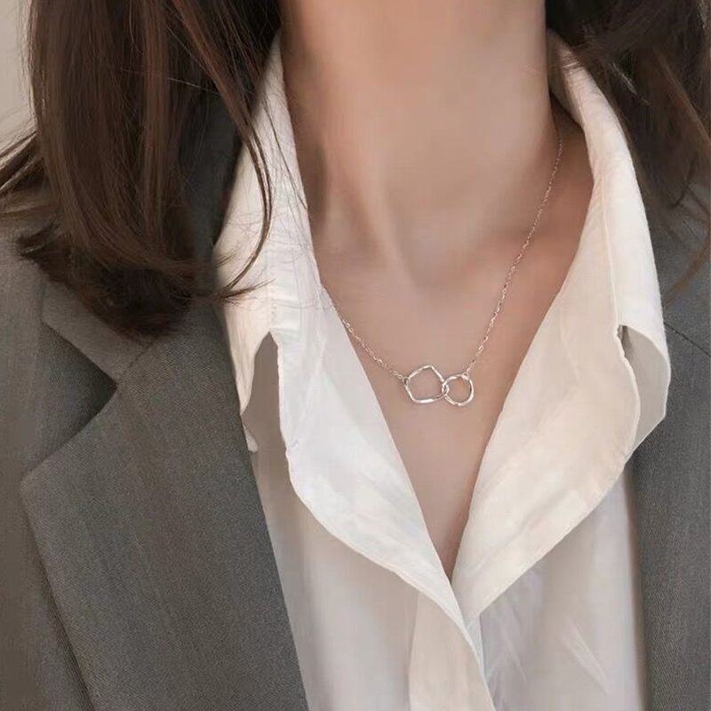 Simple Double Ring Pendant Design Necklace Female Clavicle Chain Necklace