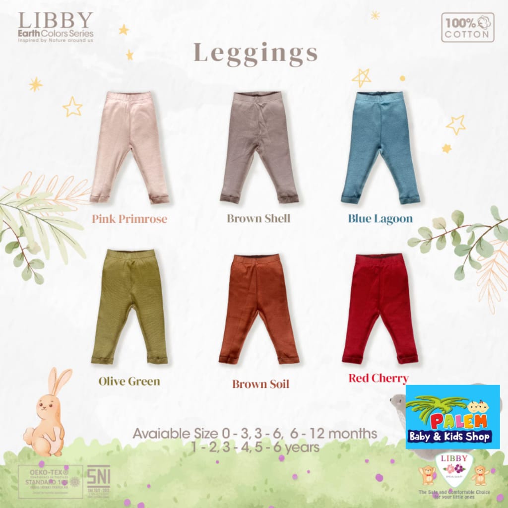 Libby 1 Pcs Legging Bayi Earth Color New Born / Anak 100% Cotton 0-3,3-6,6-12 Bulan 1-2,3-4,5-6 Tahun  (1pcs/pack)