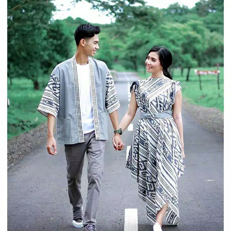 ( Ready stok ) Dress Desty Mix kombinasi polos Couple Tenun