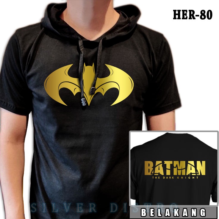 Kaos Batman Hoodie Dewasa HER-80 Baju Distro Logo Superhero Gold