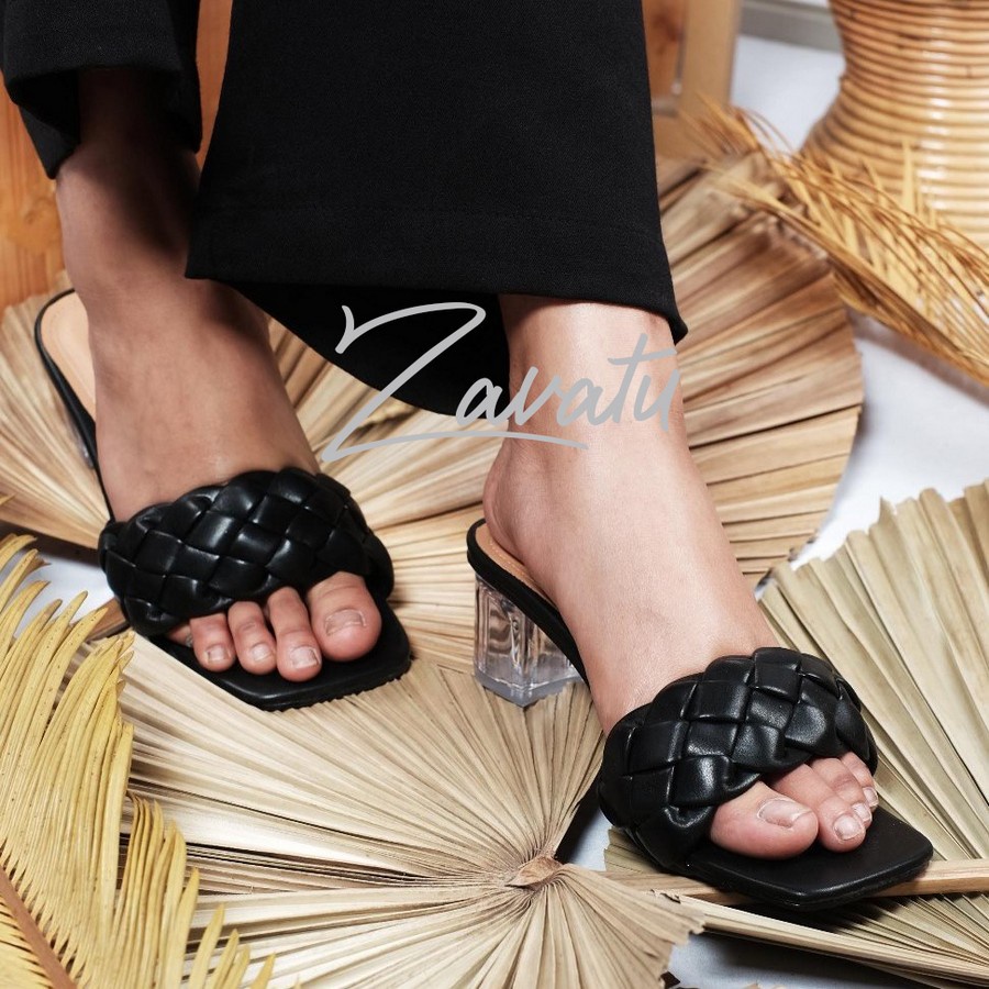 Zavatu Sandal Heels Kulit Big Size Jumbo Wanita Model Hak Kaca Tahu Transparan Tipe ZVT 176 Warna Hitam Ukuran 41 42 43 44 45 Sandal sendal High Heels Wanita Sandal Hak Tahu Wanita sandal pesta wanita sandal ibu kondangan sandal jumbo wanita Terbaru-3
