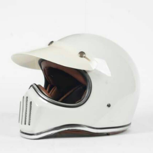 Helm Motor Retro Cakil Boulter White Glossy