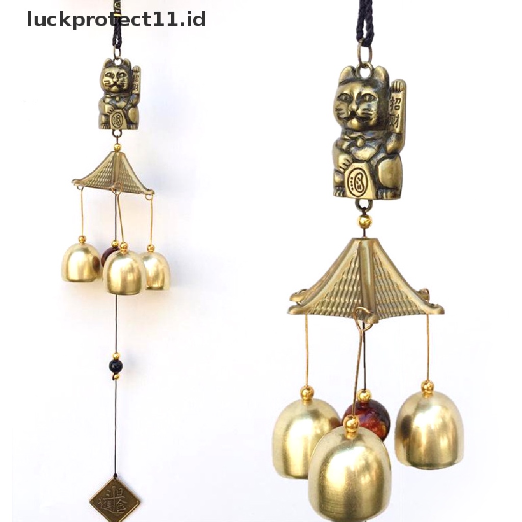 // Hg &amp; ID// Liontin Lonceng Angin Logam Tembaga Dekorasi Pintu Lucky Cat Feng Shui Pendant