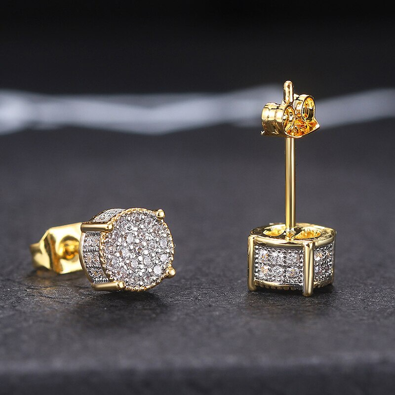 Anting Stud Zircon Warna Emas Gaya Punk Hip-Hop Untuk Pria Dan Wanita