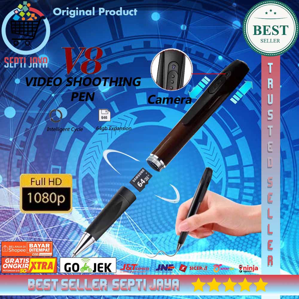 Pulpen Kamera Spy Camera Pen V8 HD 1080P Kamera Pengntai Spypen Pulpencam Kamera Tersembunyi Full HD