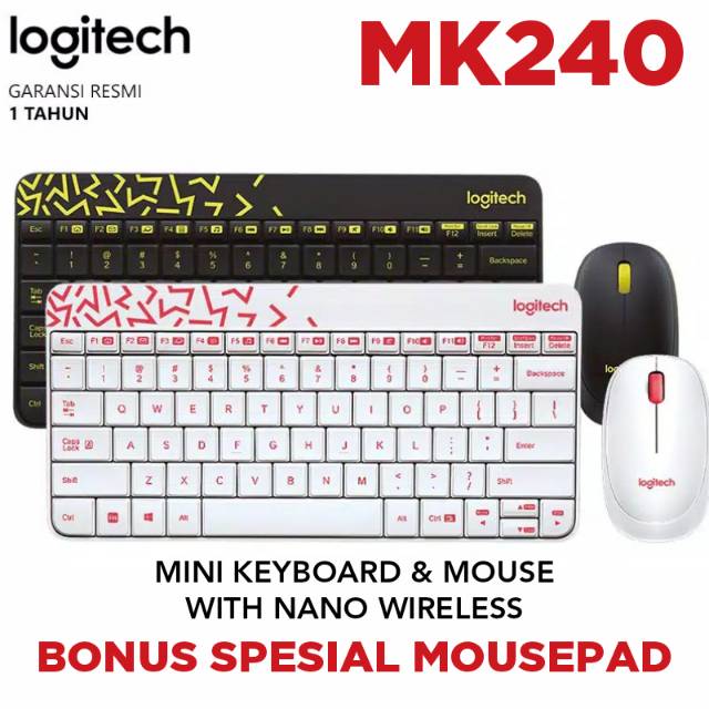 LOGITECH MK240 KEYBOARD AND MOUSE WIRELESS NANO USB ORIGINAL