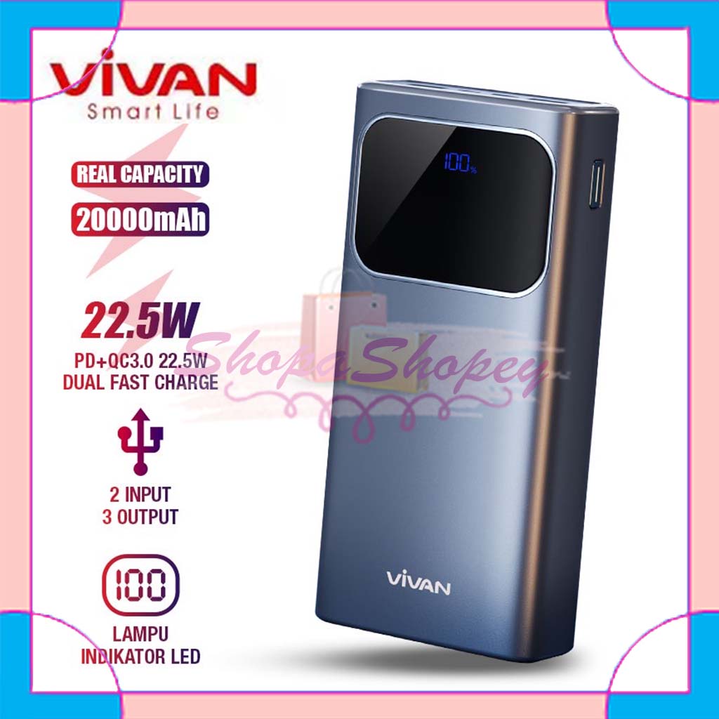 POWERBANK 20000 mAh VIVAN VPB-C20 Fast Charging 22.5W PD QC 3.0 VOOC Support Semua HP Garansi Resmi 1 Tahun