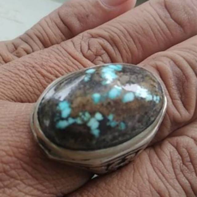 Cincin batu pirus persia asli ukuran jumbo