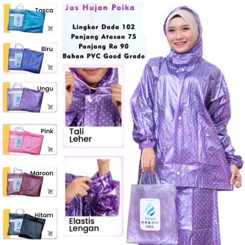 (KUALITAS SUPER ) Jas Hujan Rok Pop Polkadot 870 PREMIUM / Jas Hujan Muslimah / Jas Hujan Wanita Jumbo / Jas Hujan Jaket Rok / Jas Hujan Setelan Baju Rok / Jas Hujan Pennutup Seluruh Badan / Jas Hujan Kekinian Termurah