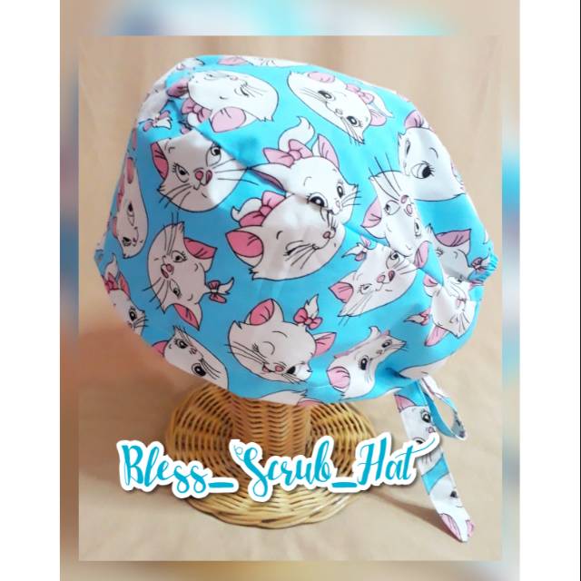 Topi bedah motif/ Scrub hat/ Topi katun/ Kupluk/ Merry Cat