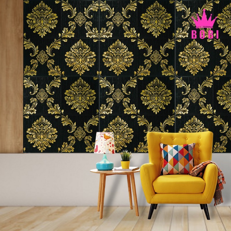 Wallpaper 3D Brickfoam Batik Hitam kode 1013 / Ukuran 70x70cm / Bervariasi Warna