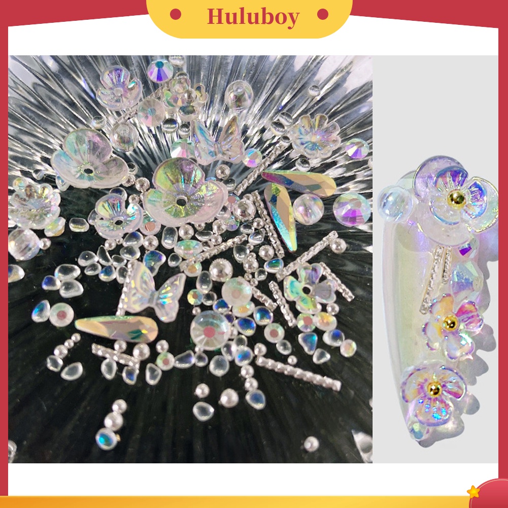 Huluboy Huluboy♡ Ornamen Kupu-Kupu Bunga Kristal Imitasi Holografik Untuk Dekorasi Manicure Nail Art Butterfly