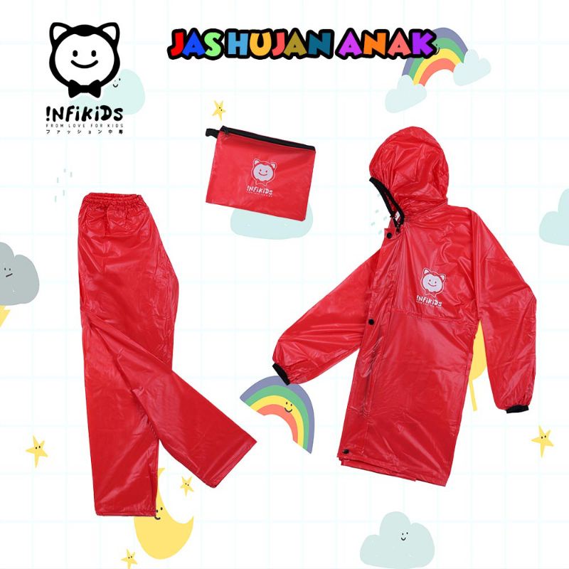 Jas Hujan Anak Setelan Baju Celana Usia 6 - 12 Tahun Terbaru Warna Pink Merah Biru Hijau | Raincoat Mantel Anak Umur SD