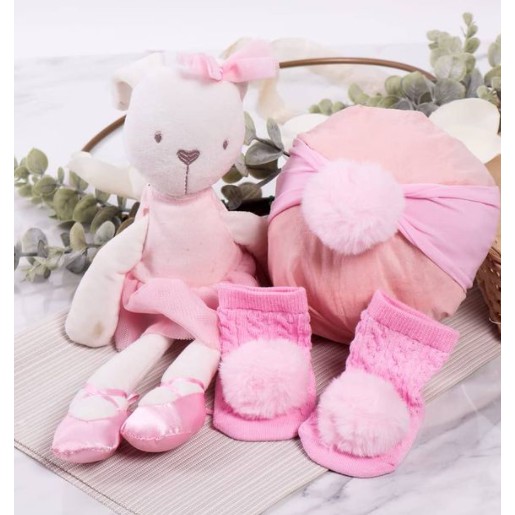 Petite Mimi Pom Headband + Socks - Bandana Kaos Kaki Bayi