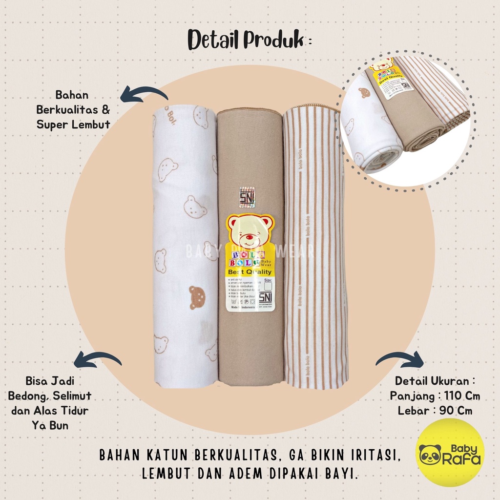 Serian Coklat Susu - 3 pcs Bedong Bayi Bahan Kaos COKLAT SUSU SERIES 110 x 90 cm Merk SNI Bolo - Bolo