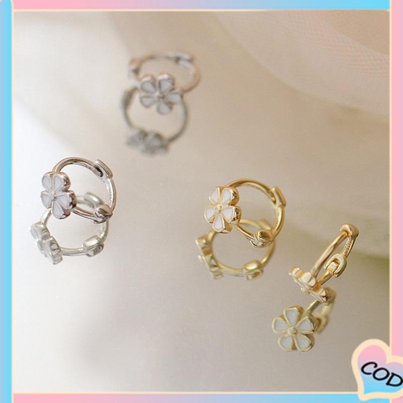 COD❤️ S925 Silver Retro Daisy Earrings Anting Hoop Sederhana Desain Niche Gesper Telinga-A.one